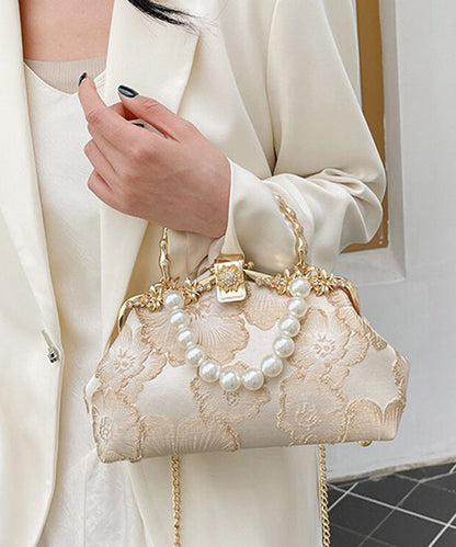 Tote Satin Zircon Pearl Handbag Elegant Khaki