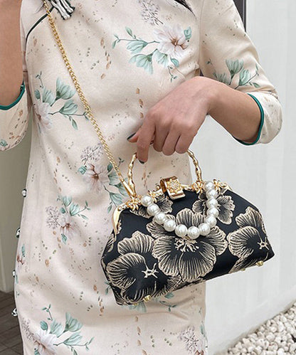 Tote Satin Zircon Pearl Handbag Elegant Khaki