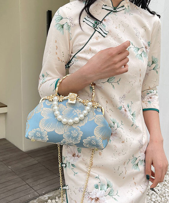 Tote Satin Zircon Pearl Handbag Elegant Khaki