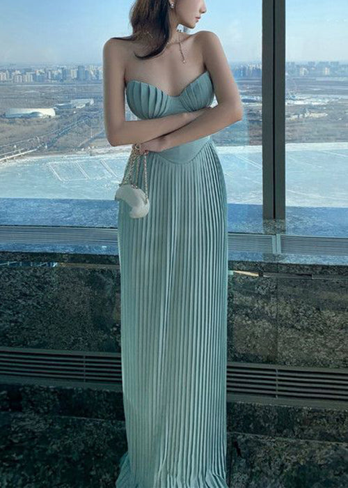 Wrinkled Shoulder Solid Light Cold Cotton Elegant Blue Party