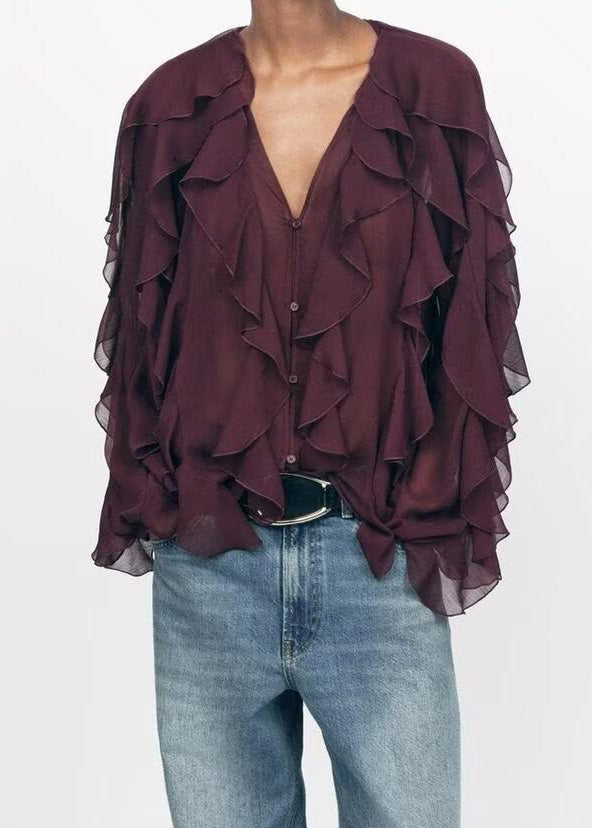 UPF Ruffles 50+ Yellow Light Summer Chiffon Elegant Shirt