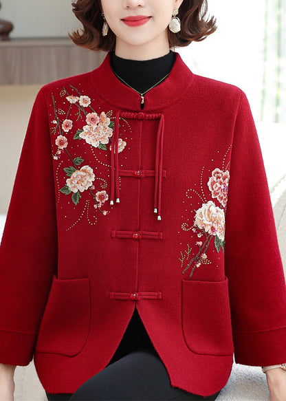 Elegant Mulberry Print Pockets Wool Knit Coats Spring TA029