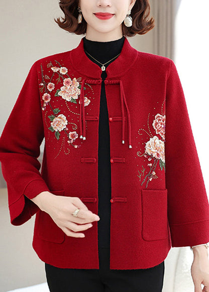 Elegant Mulberry Print Pockets Wool Knit Coats Spring TA029