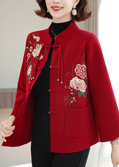 Elegant Mulberry Print Pockets Wool Knit Coats Spring TA029