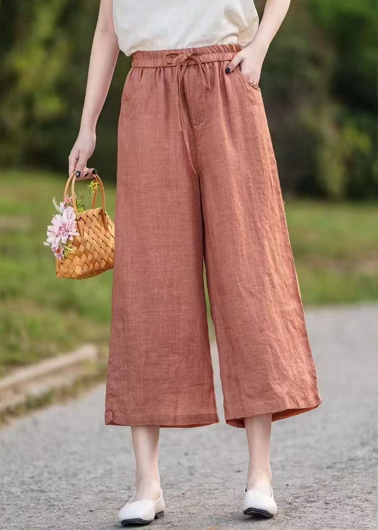 Linen Waist Crop Elastic Elegant Summer Pants Orange