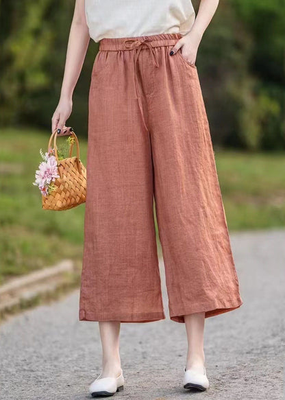 Linen Waist Crop Elastic Elegant Summer Pants Orange
