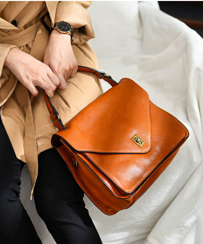 Tote Orange Solid Handbag Leather Elegant Durable