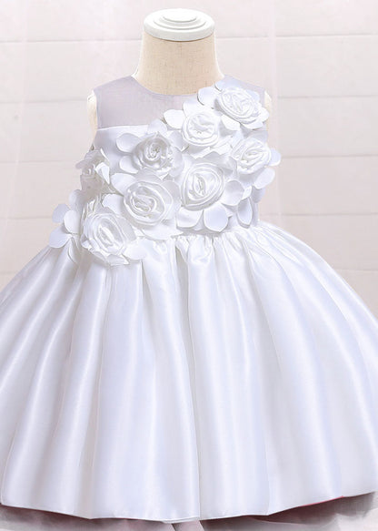 Elegant Pink O-Neck Patchwork Floral Kids Long Dress Sleeveless YS013