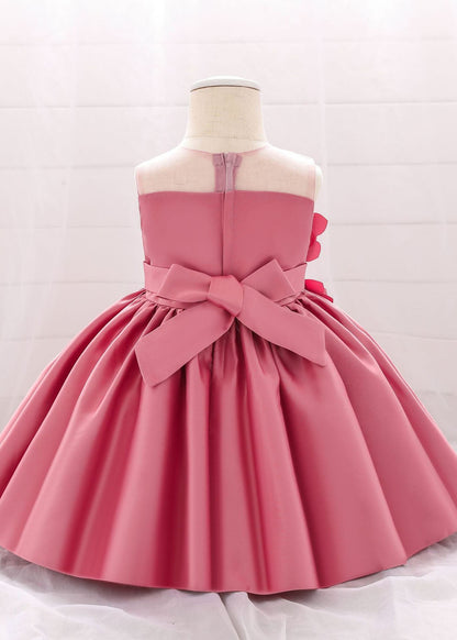 Elegant Pink O-Neck Patchwork Floral Kids Long Dress Sleeveless YS013