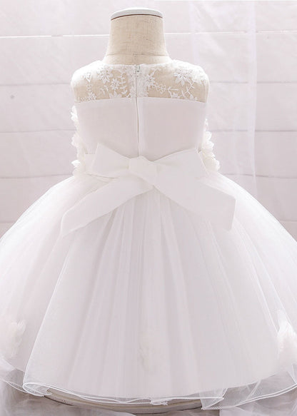 Elegant Pink O-Neck Patchwork Floral Kids Long Dress Sleeveless YS013