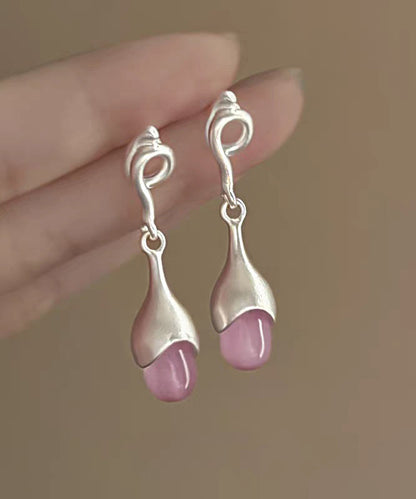 Drop Elegant Eye Sterling Stone Earrings Pink Cat Tassel Silver