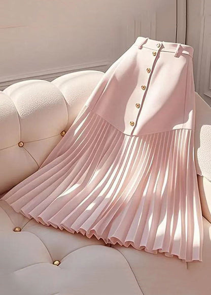 Summer Cotton Skirts Elegant Wrinkled Pink Waist High