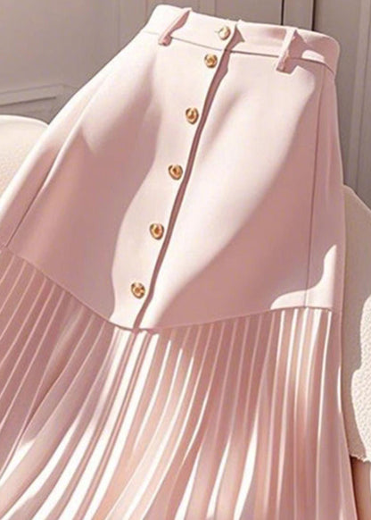 Summer Cotton Skirts Elegant Wrinkled Pink Waist High