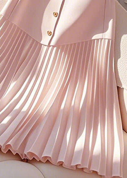 Summer Cotton Skirts Elegant Wrinkled Pink Waist High