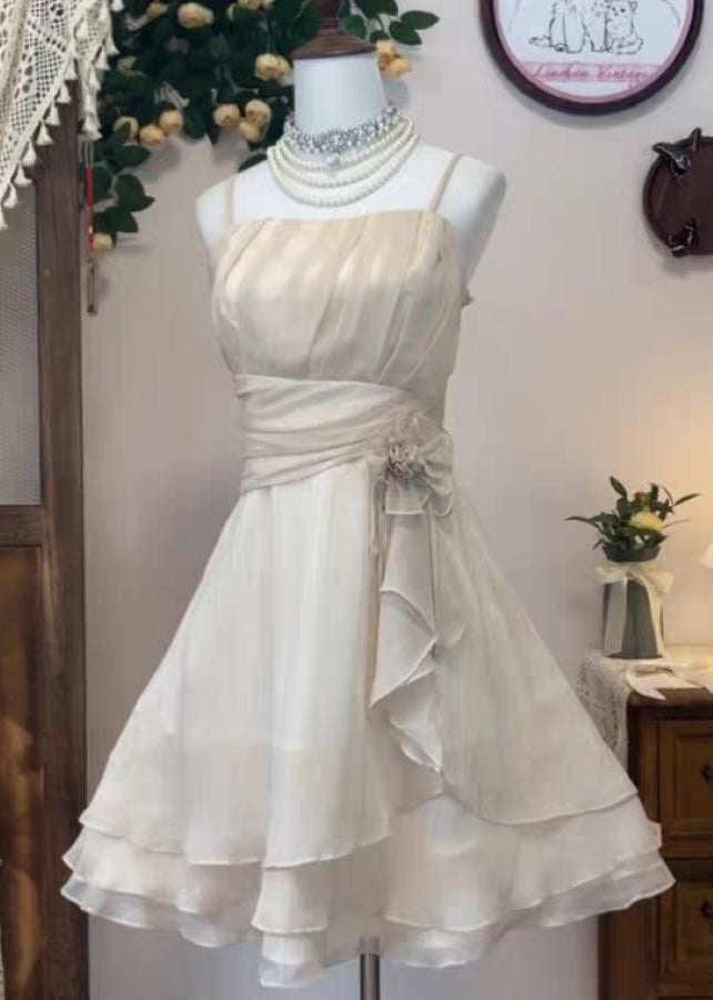 Waist Strap Elegant Wrinkled Silk Pink Spaghetti Dress High