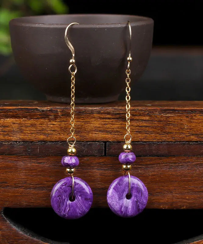 Elegant Purple 14K Gold Crystal Drop Earrings Ada Fashion