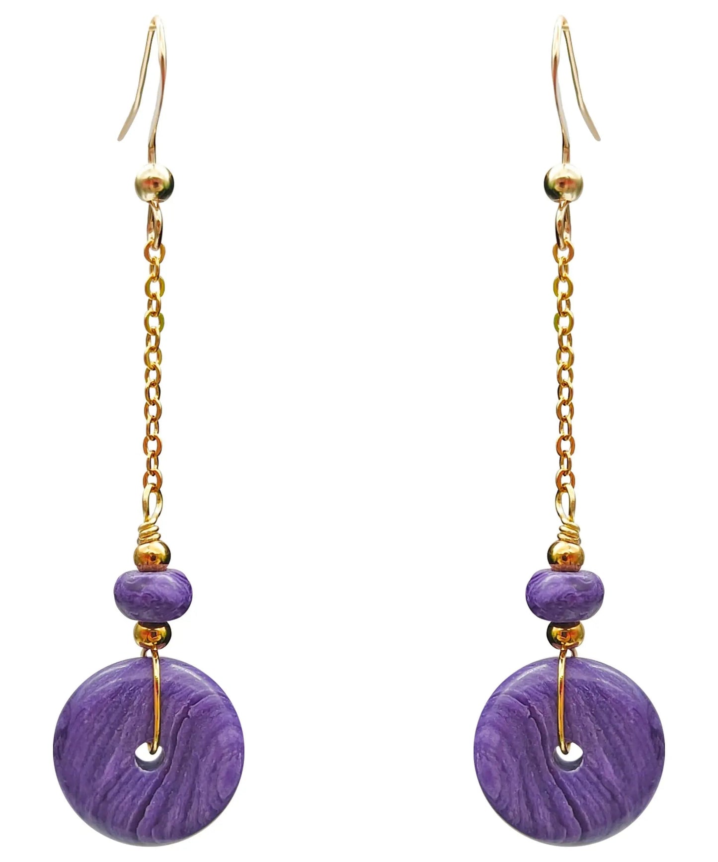 Elegant Purple 14K Gold Crystal Drop Earrings Ada Fashion