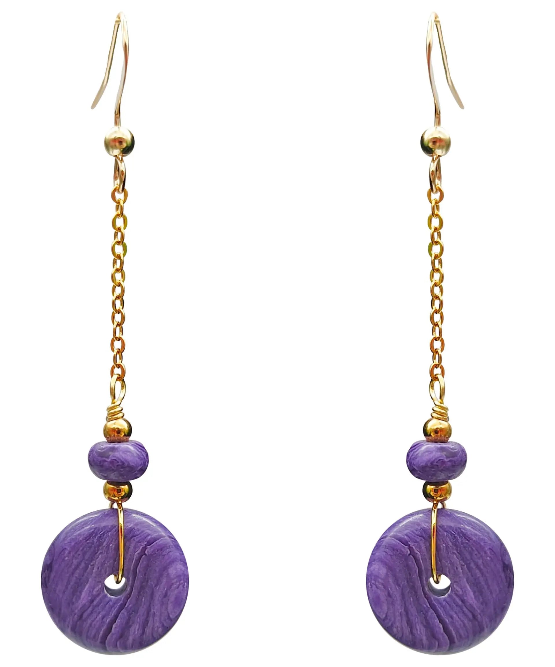 Elegant Purple 14K Gold Crystal Drop Earrings Ada Fashion