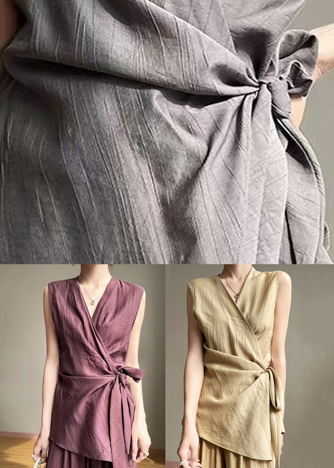 Asymmetrical Cotton Shirt Elegant Purple Lace Up Summer