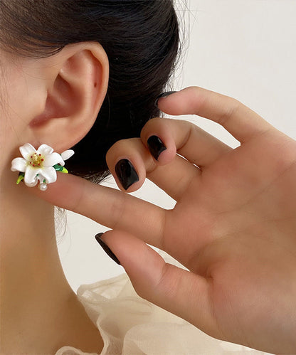 Colored Stud Silver Lily Elegant Sterling Rainbow Earrings Glaze