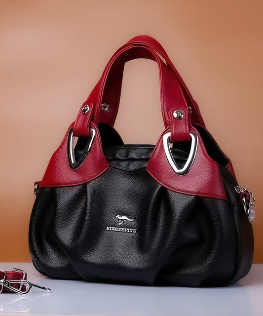 Handbag Leather Versatile Red Elegant Tote Calf Black