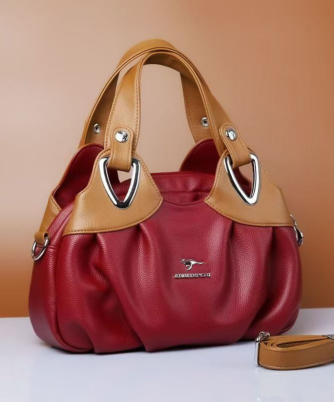 Handbag Leather Versatile Red Elegant Tote Calf Black