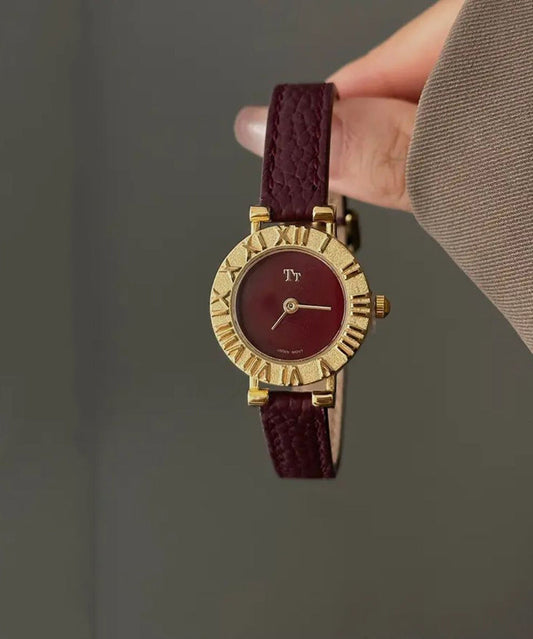 Hardlex Red Watches Crystal Steel Leather Elegant Stainless