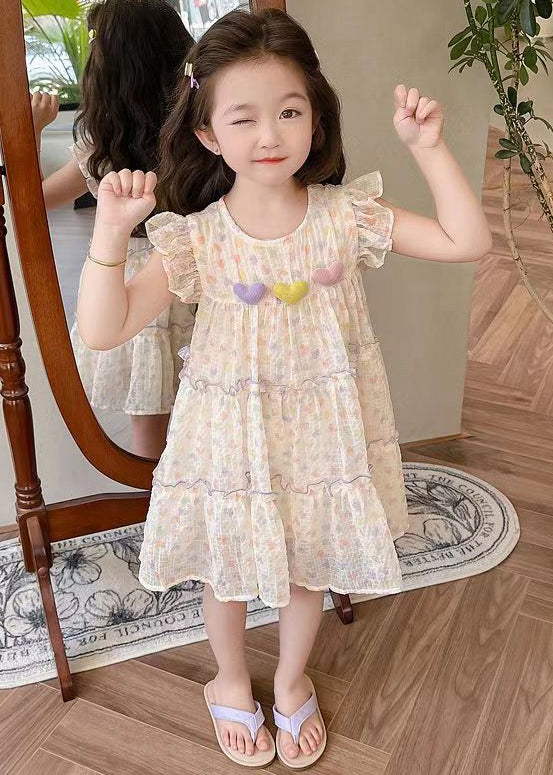 Elegant Ruffled Print Patchwork Chiffon Girls Dresses Summer EW052