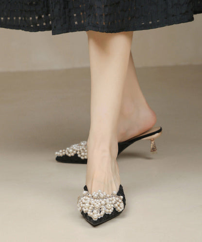 Sandals Slide Splicing Blue Pointed Elegant Heel Nail High Bead