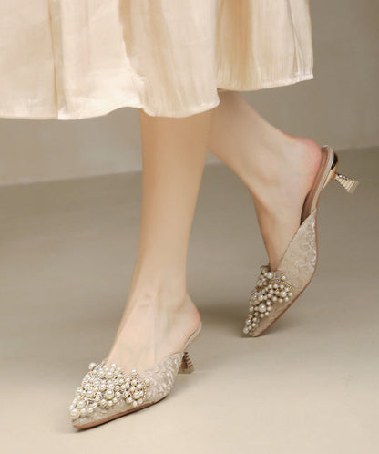 Elegant Pointed Slide Heel Bead Blue Splicing Sandals Nail High