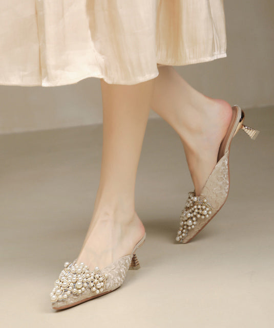 Sandals Slide Splicing Blue Pointed Elegant Heel Nail High Bead