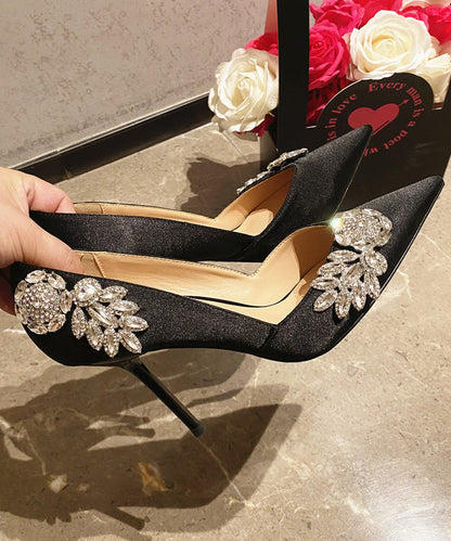 Stiletto Satin Splicing Black Toe Pointed Elegant High Heels