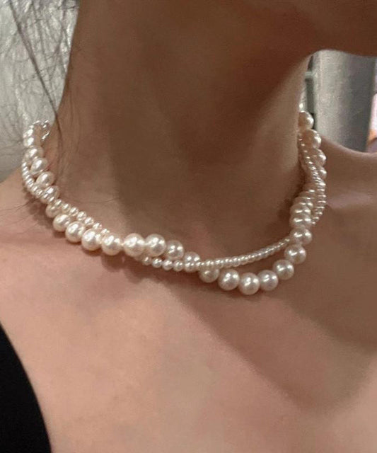 Bead White Double-Layer Elegant Pearl Alloy Gratuated Necklace
