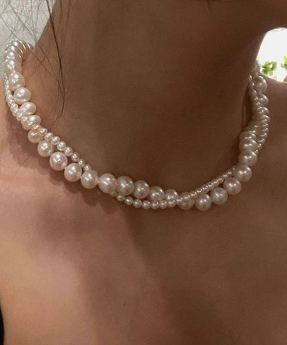 Bead White Double-Layer Elegant Pearl Alloy Gratuated Necklace