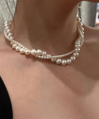 Bead White Double-Layer Elegant Pearl Alloy Gratuated Necklace