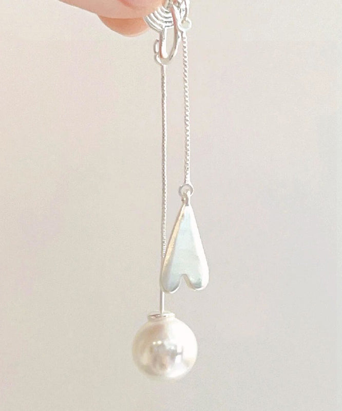 Elegant White Alloy Love Pearl Tassel Drop Earrings QD012