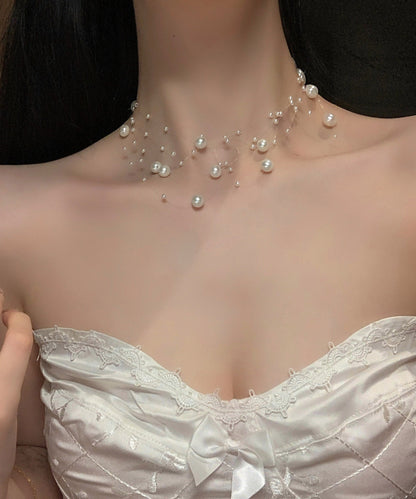 Elegant White Alloy Multi Layer Pearl Starry Sky Princess Necklace YA025