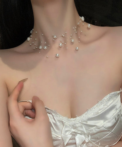 Elegant White Alloy Multi Layer Pearl Starry Sky Princess Necklace YA025