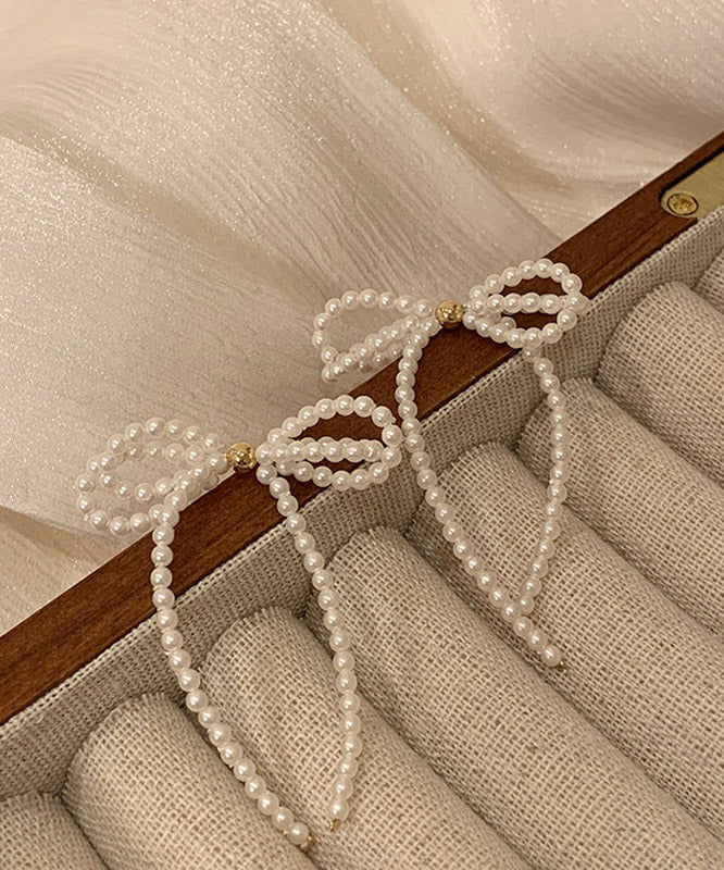 Elegant White Alloy Pearl Butterfly Tassel Drop Earrings YA027