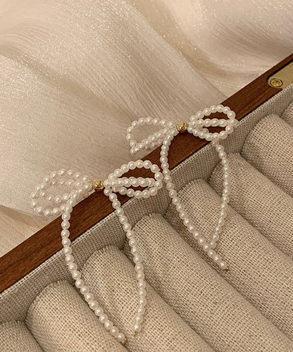 Elegant White Alloy Pearl Butterfly Tassel Drop Earrings YA027