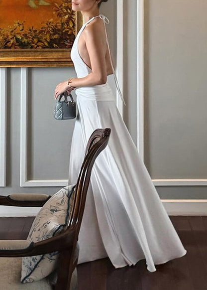 Backless Summer Lace Cotton Patchwork White Elegant Dress Up