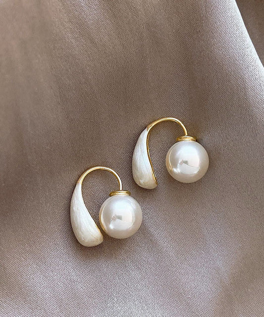 Pearl Drip Elegant White Glaze Copper Hoop Alloy Earrings