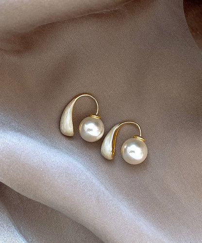 Pearl Drip Elegant White Glaze Copper Hoop Alloy Earrings