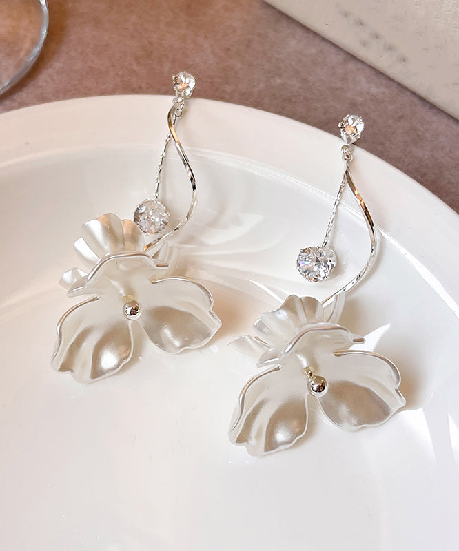 White Alloy Floral Resin Drop Earrings Copper Elegant