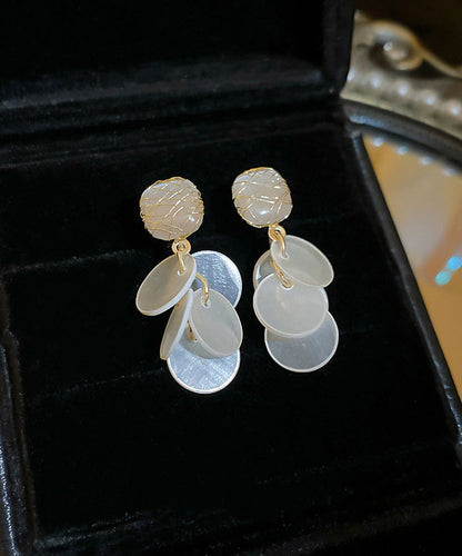 Earrings Eye Elegant Stone Cat's Tassel Drop White Shell Copper