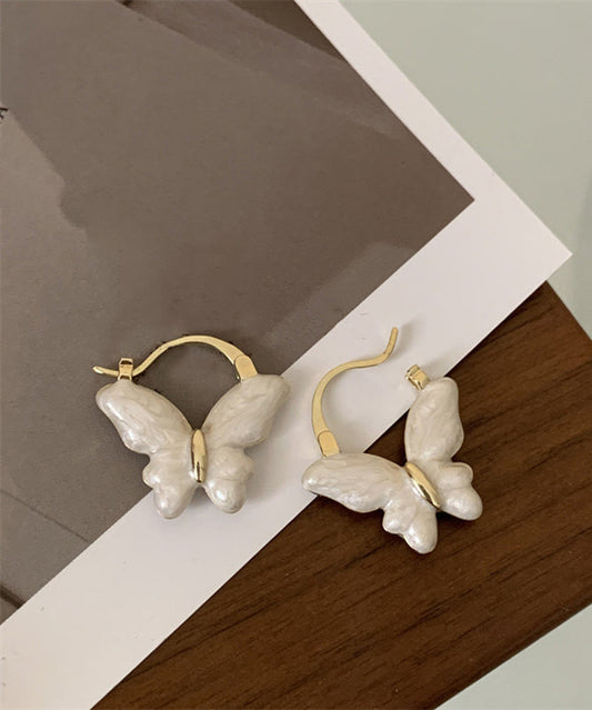 Overgild White Butterfly Glaze Elegant Earrings Drop Hoop Copper