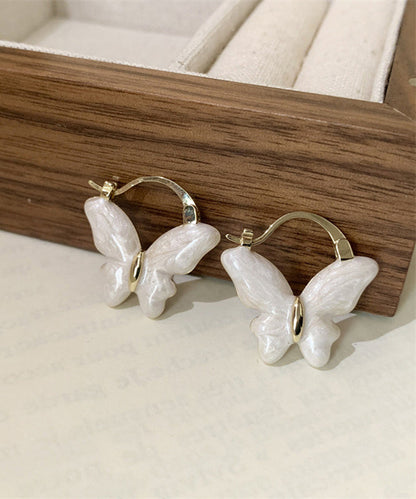 Overgild White Butterfly Glaze Elegant Earrings Drop Hoop Copper