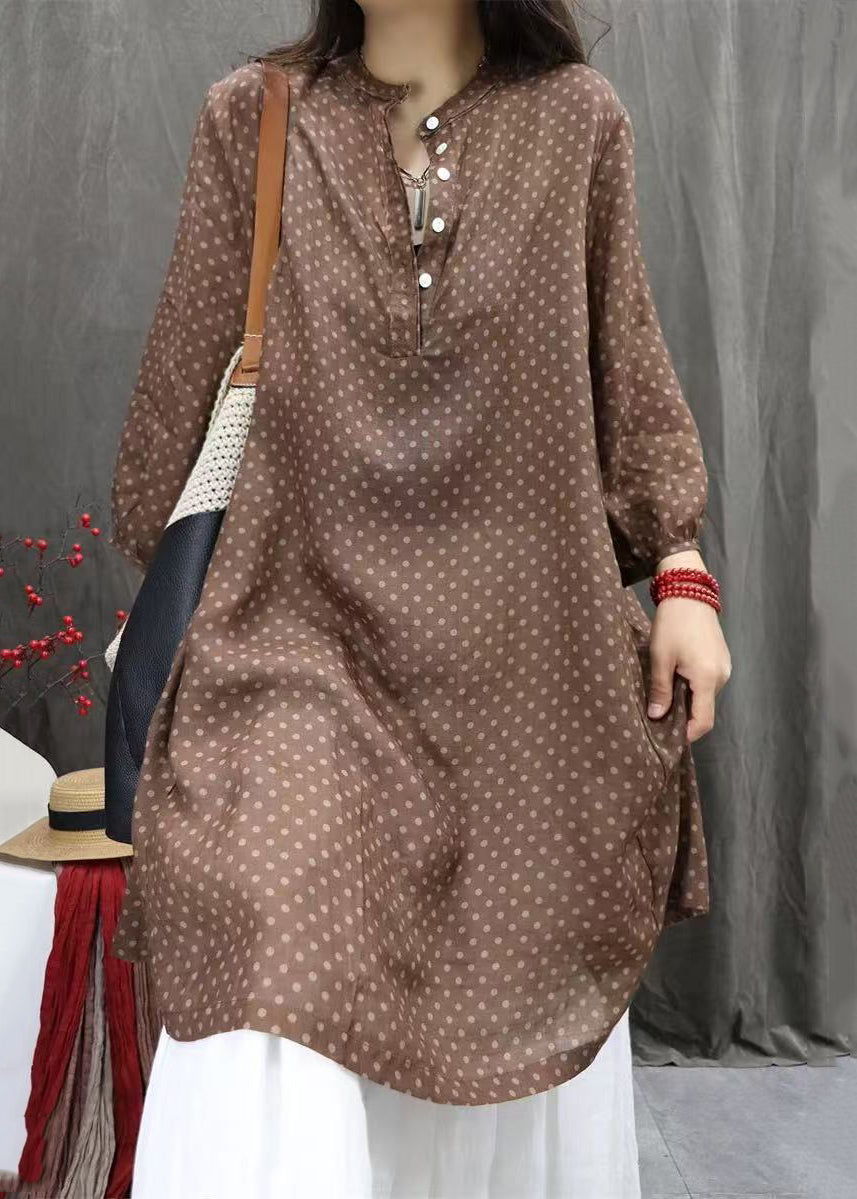 Shirts Fall Pockets Elegant Cotton Dress White Button Dot