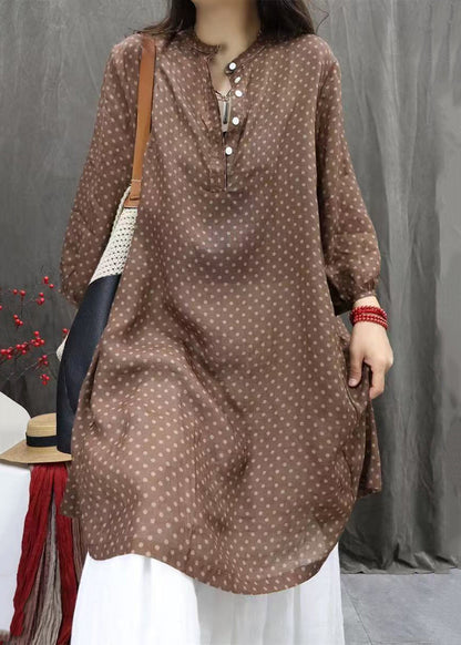 Shirts Fall Pockets Elegant Cotton Dress White Button Dot