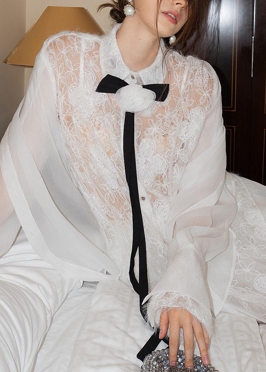 Shirts Tulle Skirts Embroidered And Pieces White Two Lace Elegant